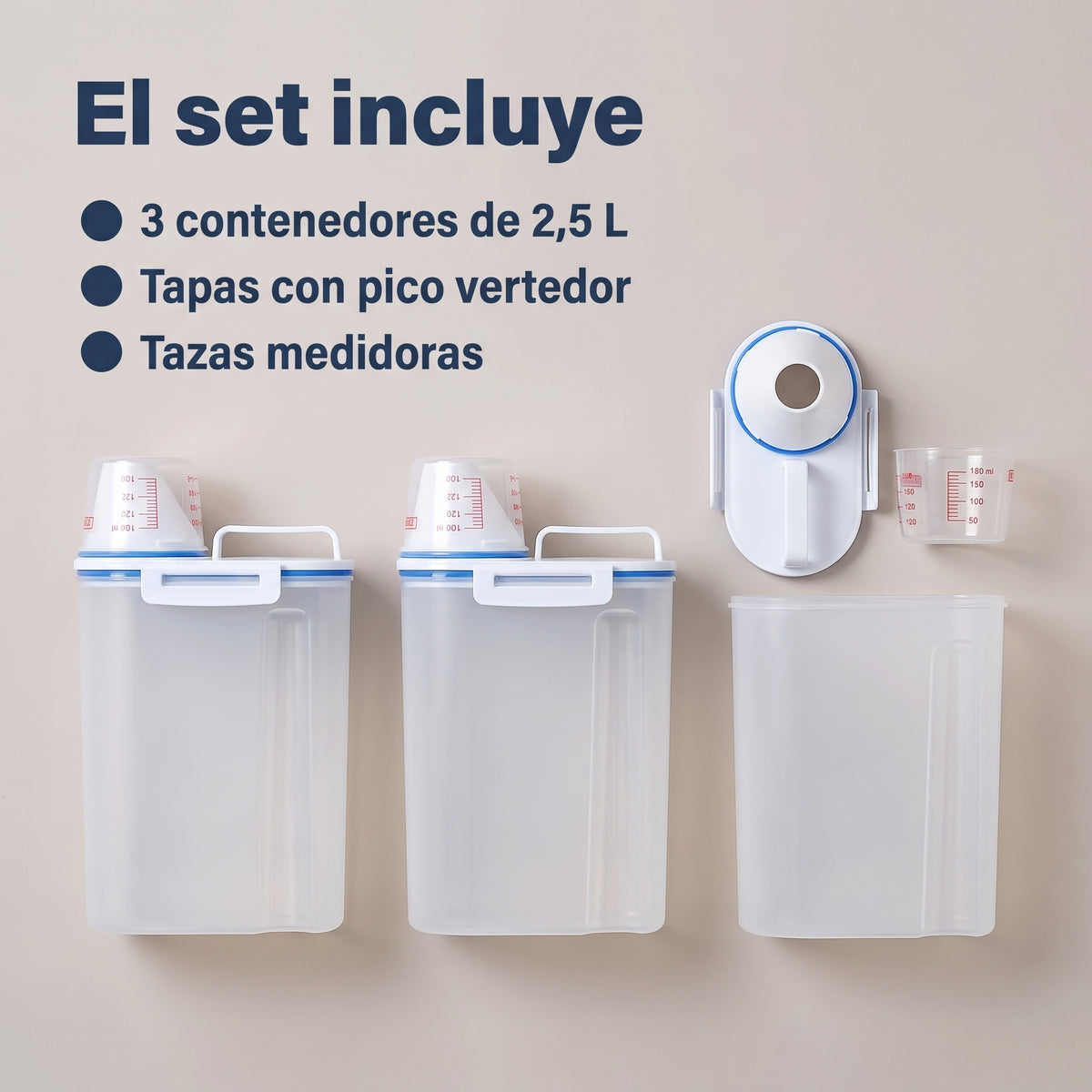 Set de 3 Contenedores Multiuso de 2,5 Litros Hermeticos - Qué incluye