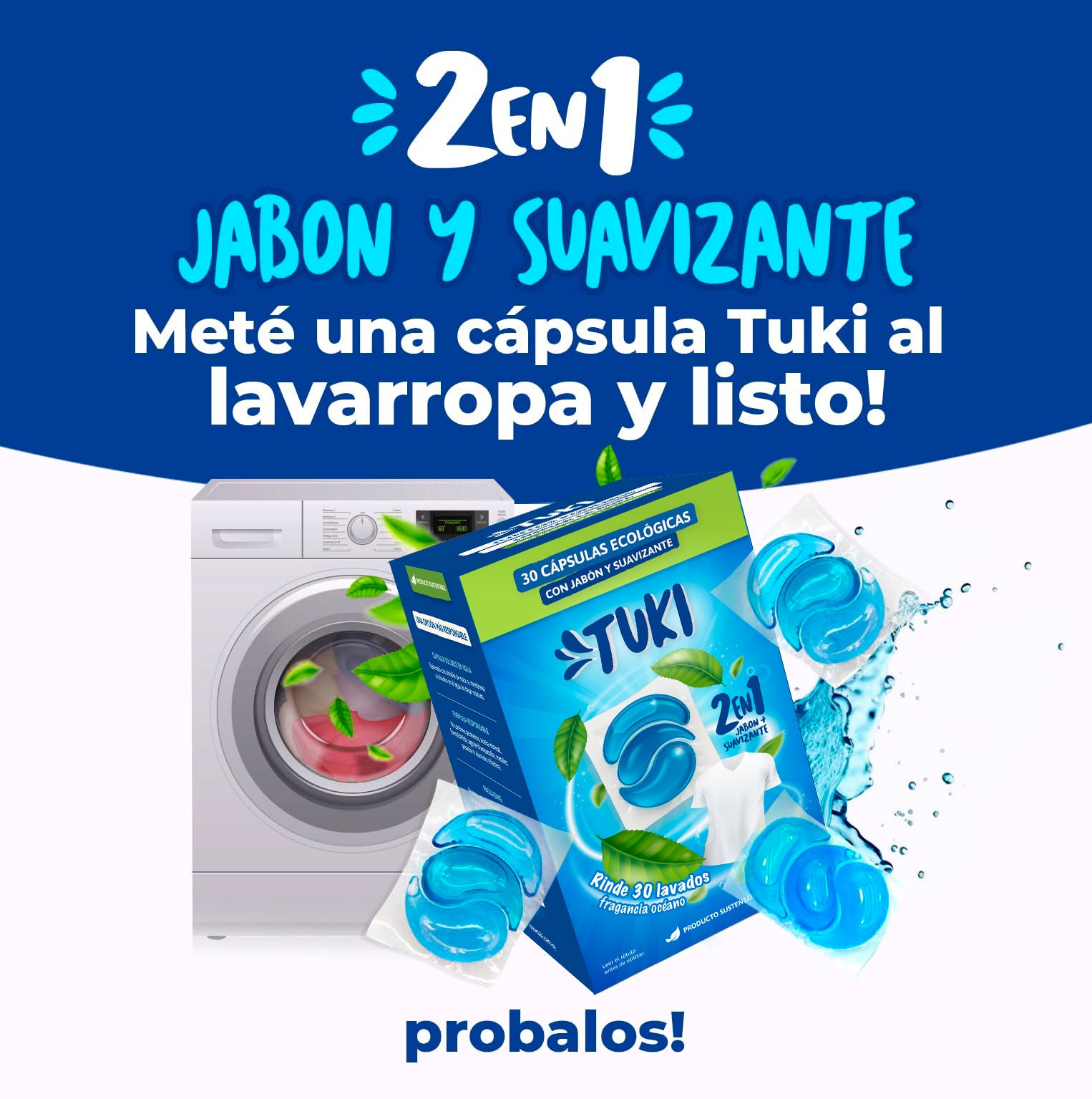 Capsulas Tuki Ecologicas para Lavado de Ropa Aroma Oceano
