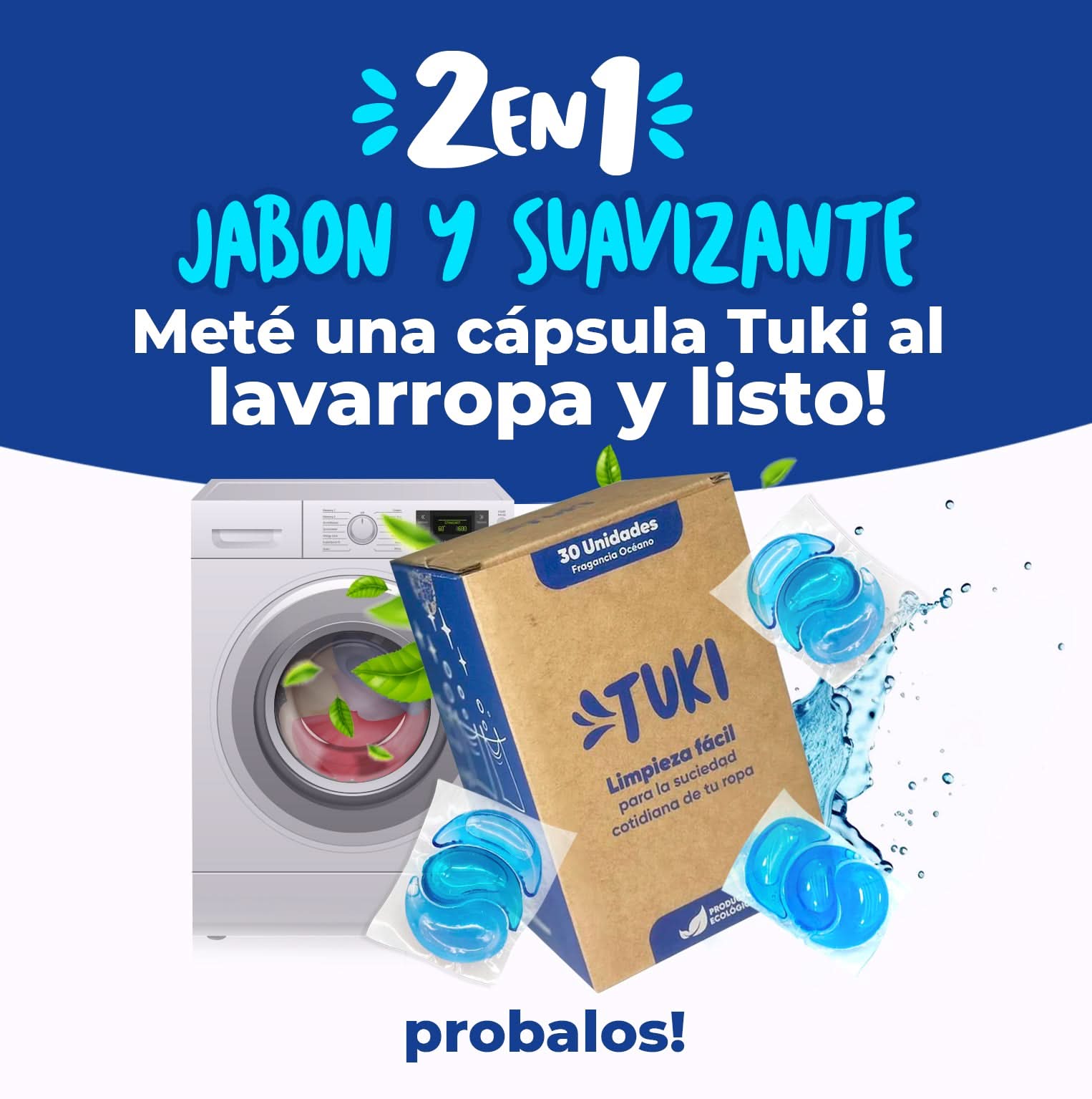 Capsulas Tuki Ecologicas para Lavado de Ropa Aroma Oceano