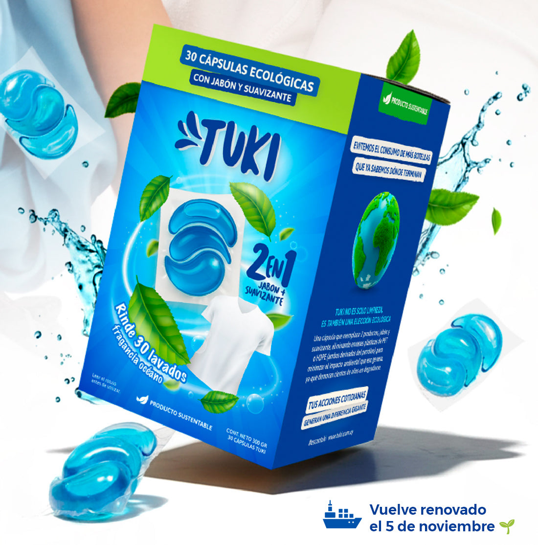 Capsulas Tuki Ecologicas para Lavado de Ropa Aroma Oceano