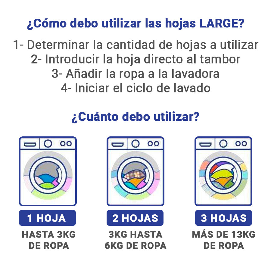 32 Hojas de detergente ecológico para ropa LARGE